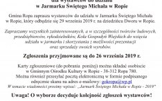 ZAPROSZENIE dla wystawców do udziału w Jarmarku Świętego Michała w Ropie