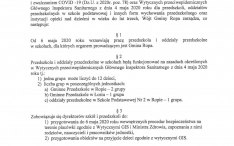 Zarządzenie w sprawie wznowienia pracy przedszkoli i oddziałów przedszkolnych w szkołach prowadzonych przez Gminę Ropa